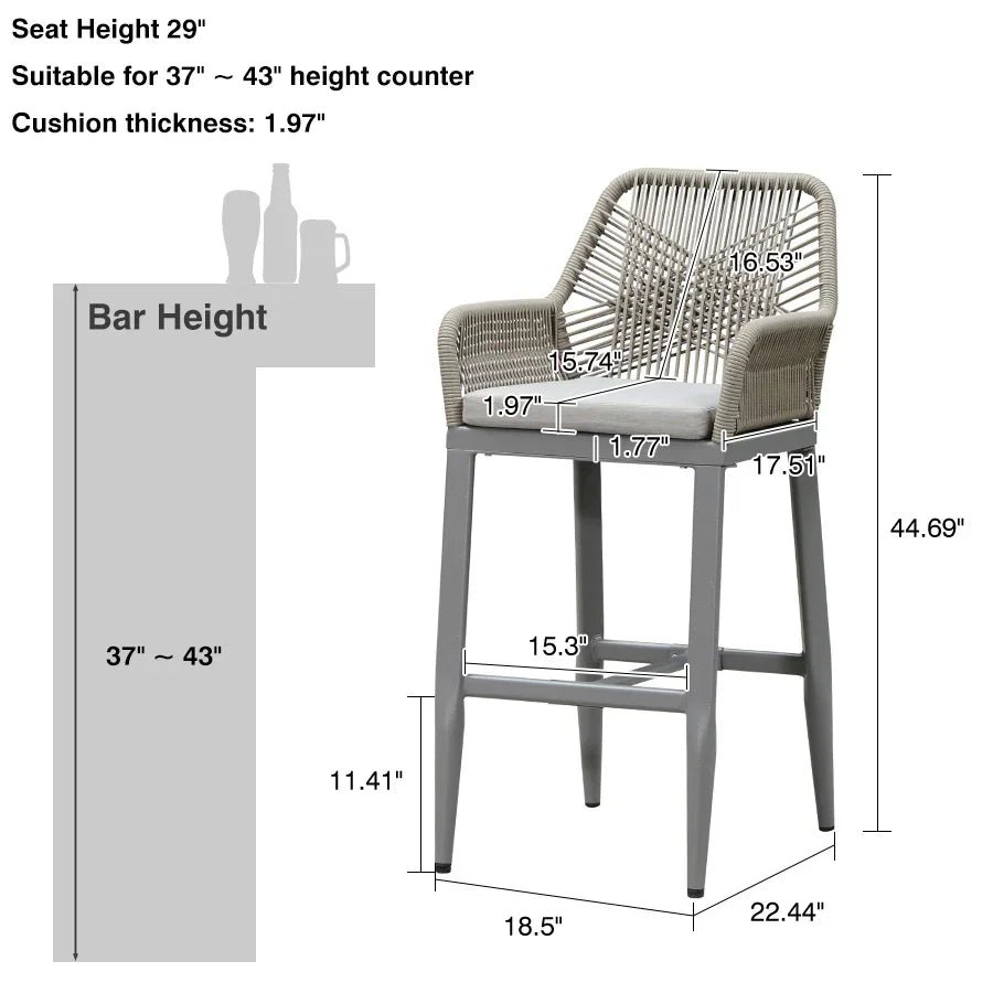 Modern Bar Stools Aluminum Bar Stool with Cushion for Indoor and Outdoor, Kitchen Island - Image 73
