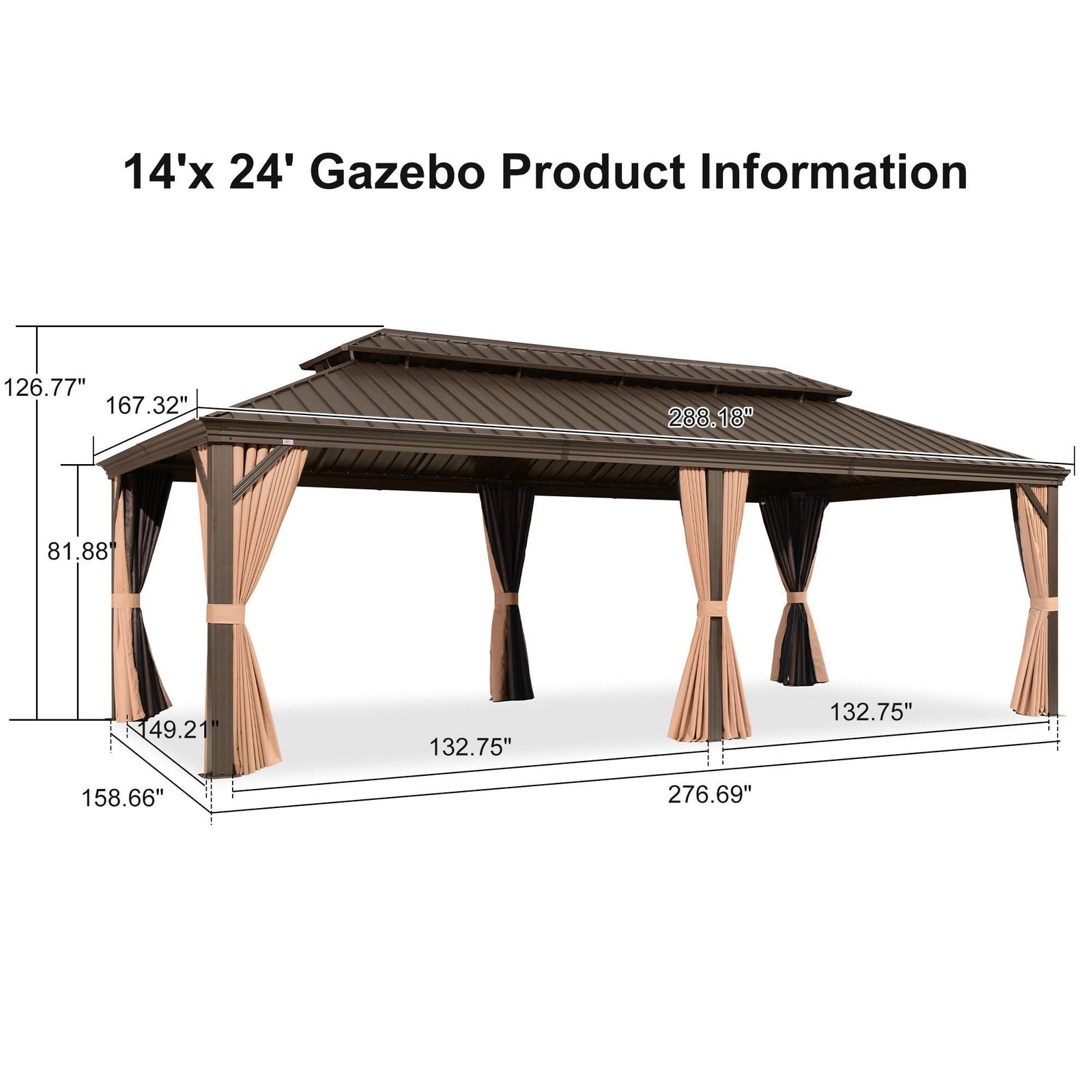 Outdoor Hardtop Gazebo for Garden Bronze Double Roof Aluminum Frame Pavilion with String Lights-clear - Image 63