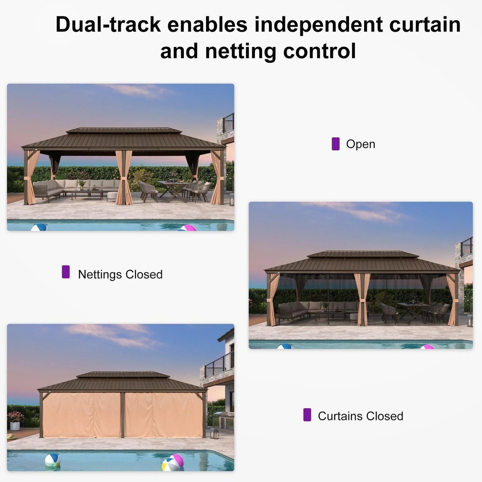 Outdoor Hardtop Gazebo for Garden Bronze Double Roof Aluminum Frame Pavilion - Image 42