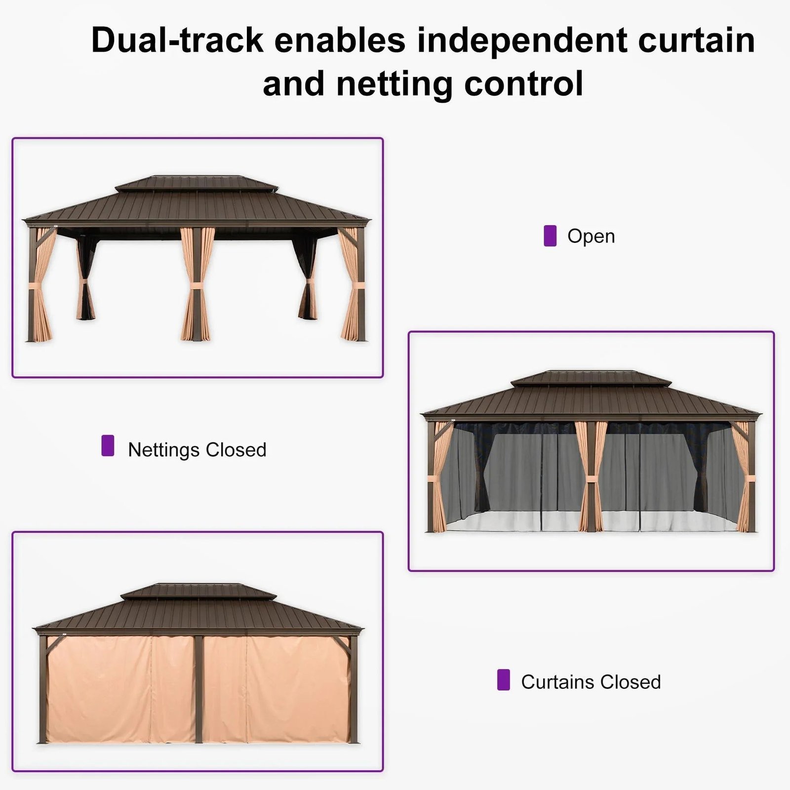 Outdoor Hardtop Gazebo for Garden Bronze Double Roof Aluminum Frame Pavilion - Image 41