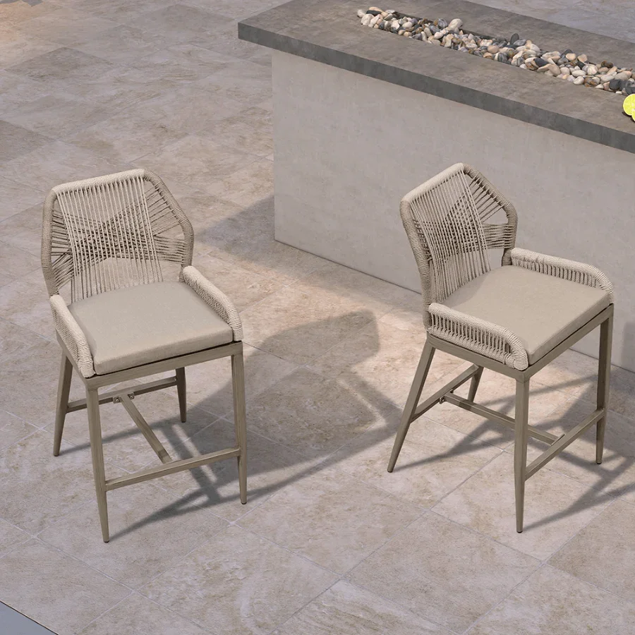 Bar Stools Set of 4 Outdoor Aluminum Barstools with Back Modern Wicker Rattan Boho Garden Pool Patio Bar Chairs - Image 13