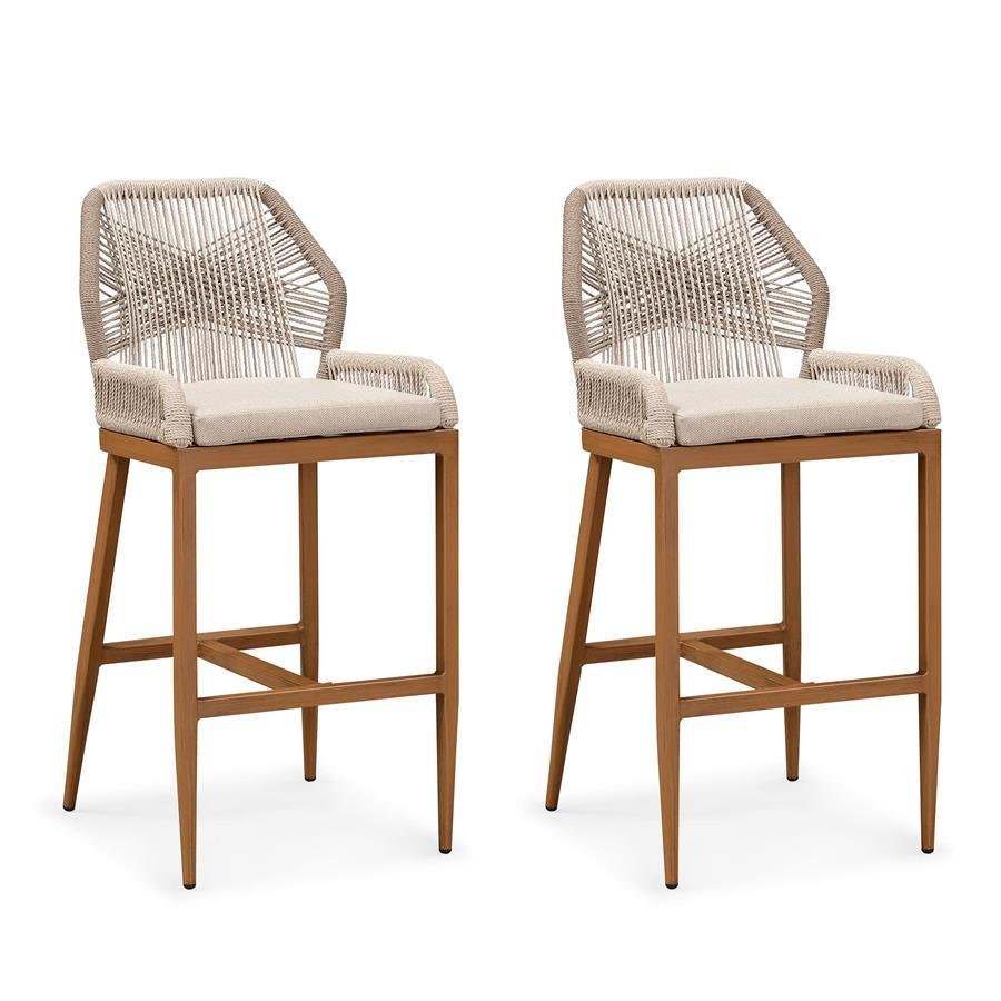 Outdoor Bar Stools Wicker Rattan Bar Stools with Back Aluminum Outside Garden Patio Bar Chairs - Image 19
