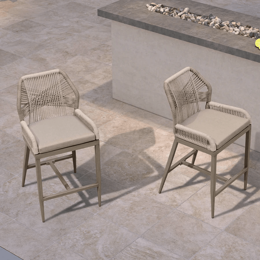 Outdoor Bar Stools Wicker Rattan Bar Stools with Back Aluminum Outside Garden Patio Bar Chairs - Image 12