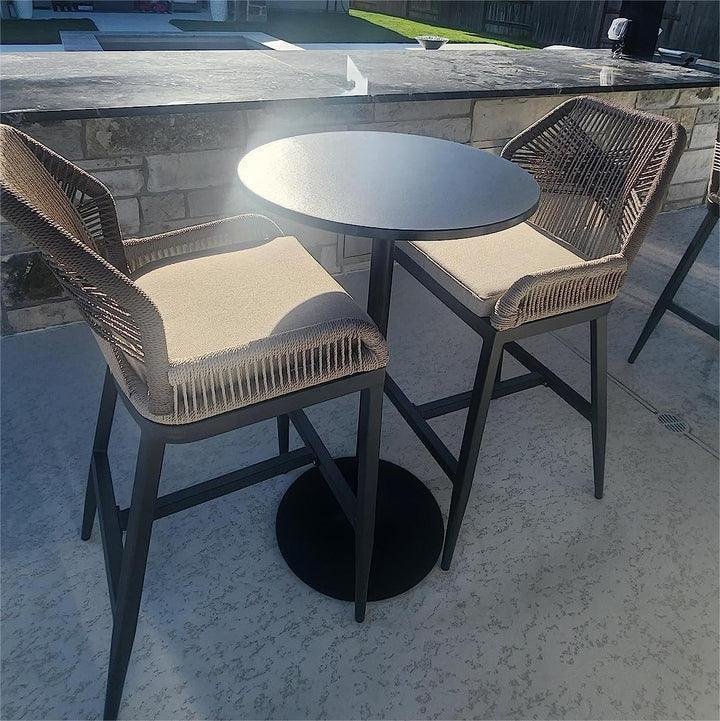 Bar Stools Set of 4 Outdoor Aluminum Barstools with Back Modern Wicker Rattan Boho Garden Pool Patio Bar Chairs - Image 20