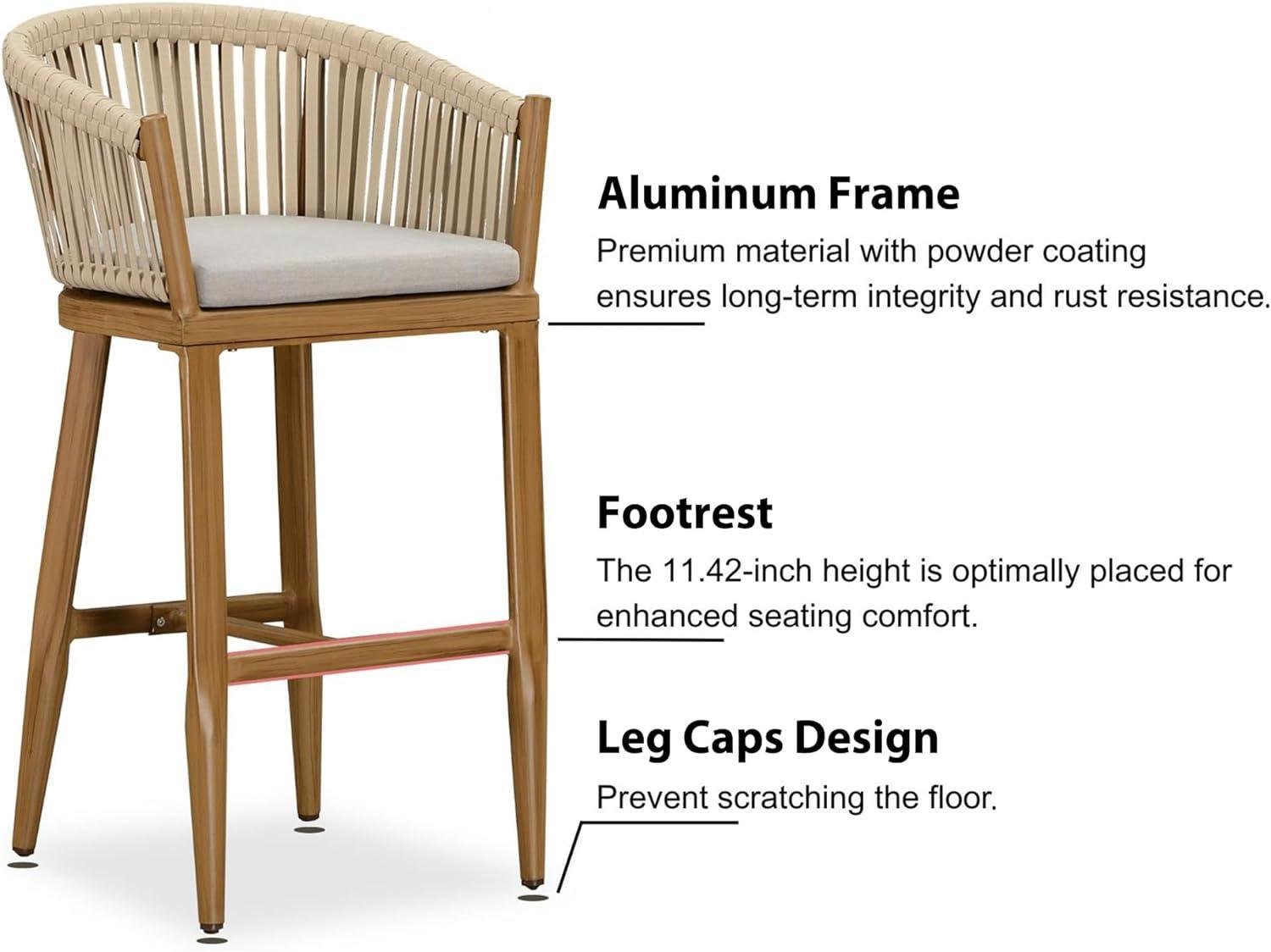 Counter Stools Bar Stools Rattan Bar Stools Wicker Bar Chairs Woven Aluminum Barstools with Back and Cushions - Image 10