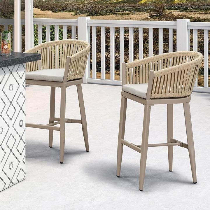 Counter Stools Bar Stools Rattan Bar Stools Wicker Bar Chairs Woven Aluminum Barstools with Back and Cushions - Image 11
