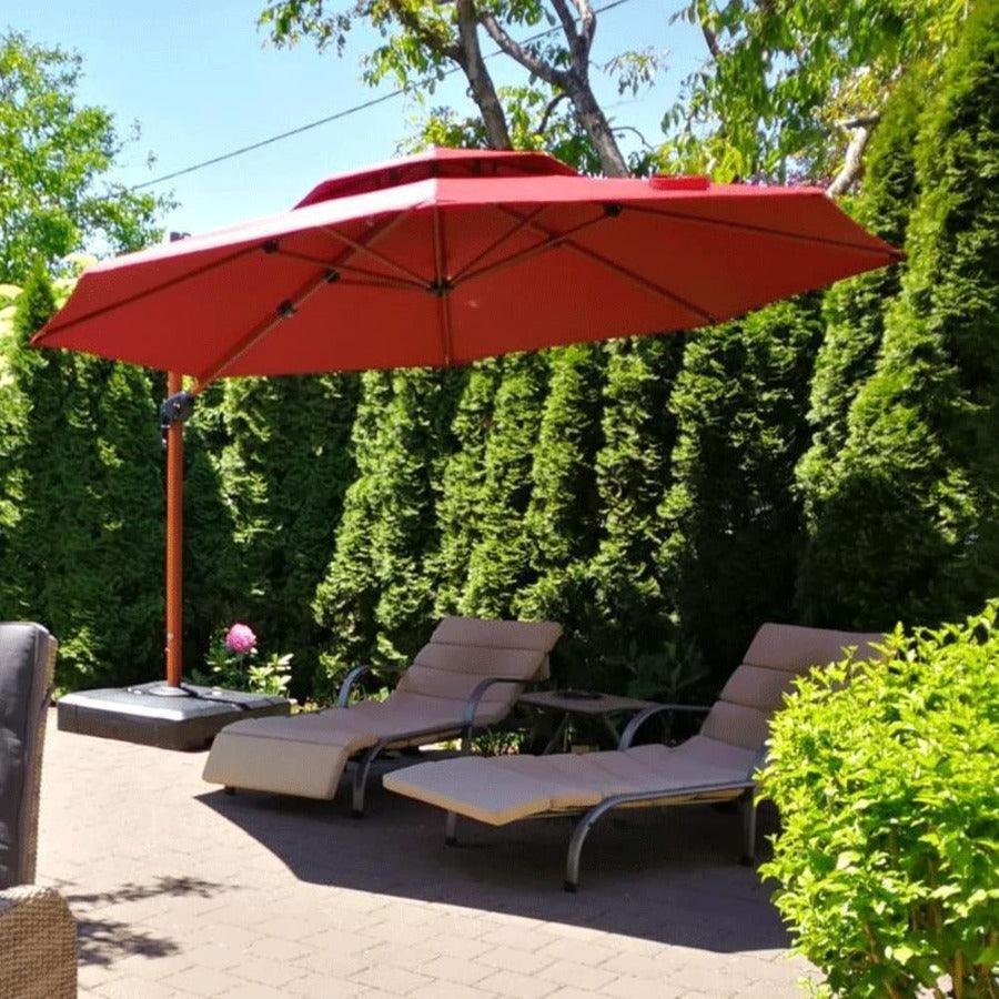 Double Top 10 / 11 / 12 / 13 ft Round Aluminum Patio Umbrella in Wood Color - Image 11
