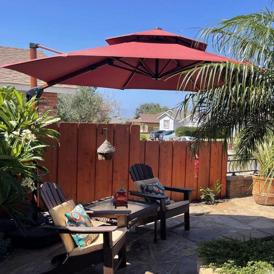 Double Top 10 / 11 / 12 / 13 ft Round Aluminum Patio Umbrella in Wood Color - Image 14
