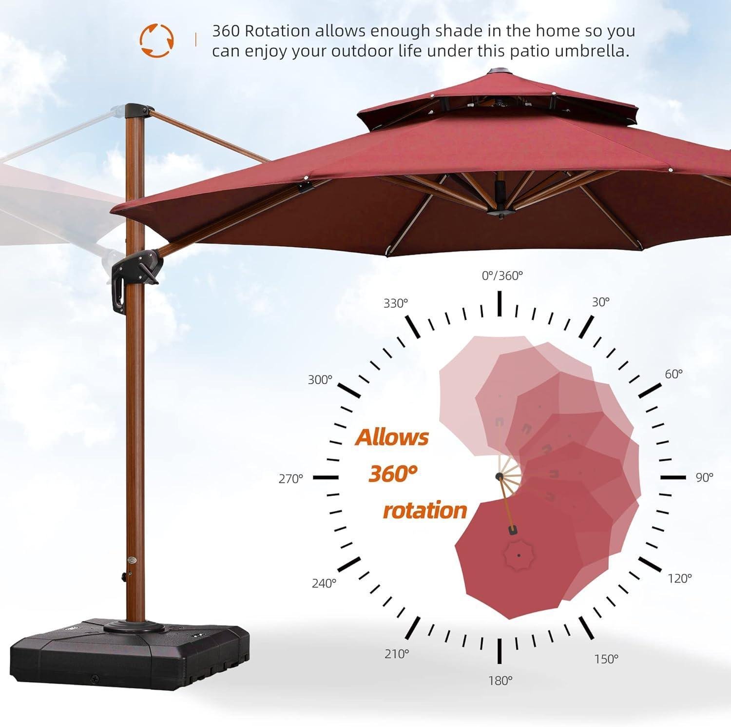 Double Top 10 / 11 / 12 / 13 ft Round Aluminum Patio Umbrella in Wood Color - Image 17