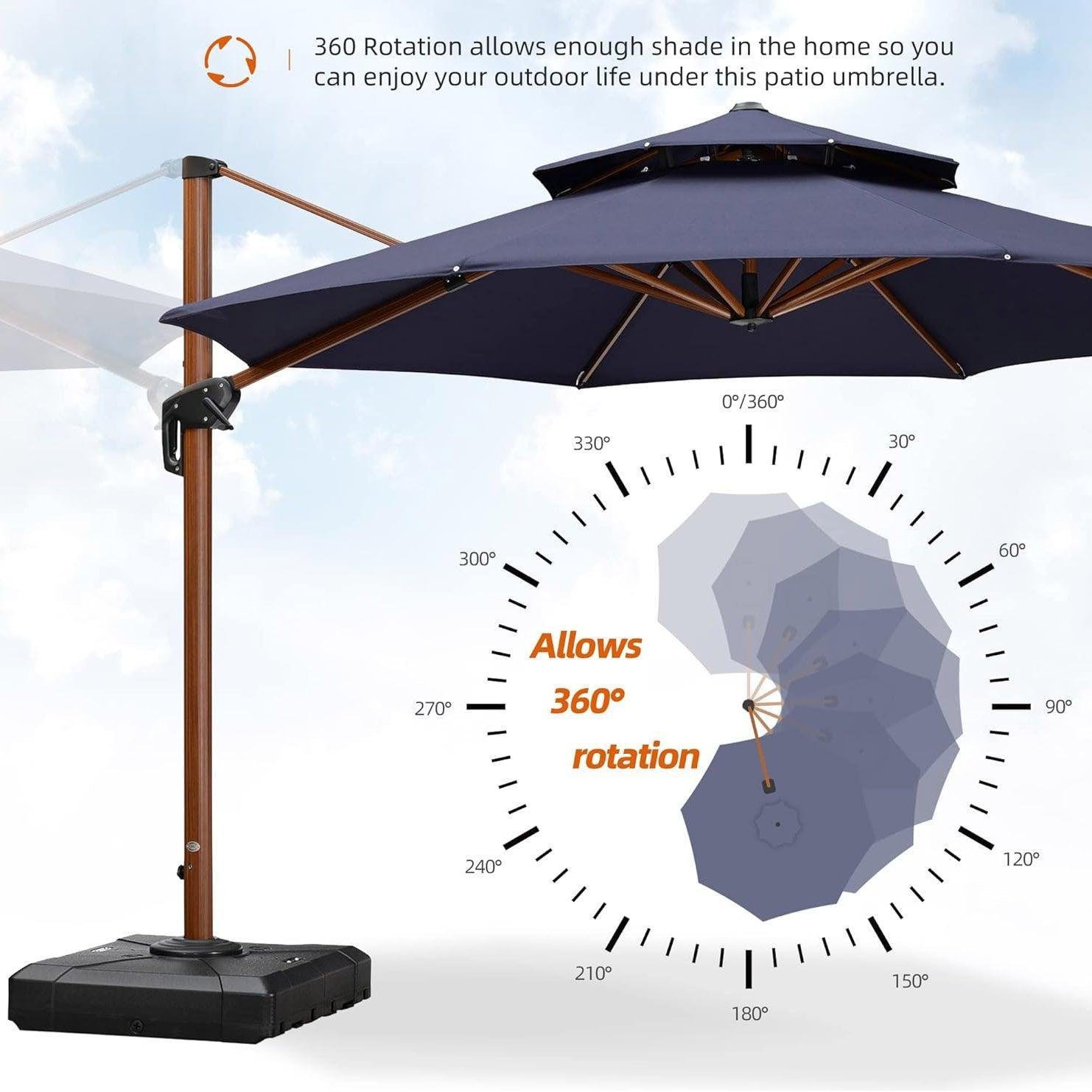 Double Top 10 / 11 / 12 / 13 ft Round Aluminum Patio Umbrella in Wood Color - Image 18