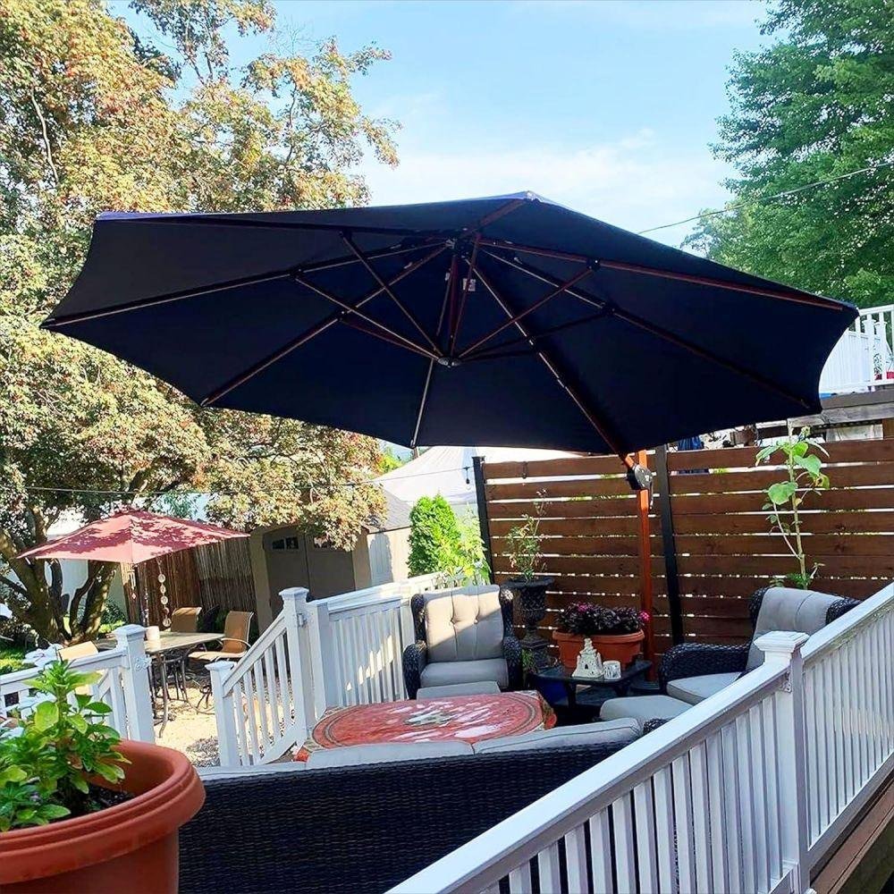 Double Top 10 / 11 / 12 / 13 ft Round Aluminum Patio Umbrella in Wood Color - Image 24