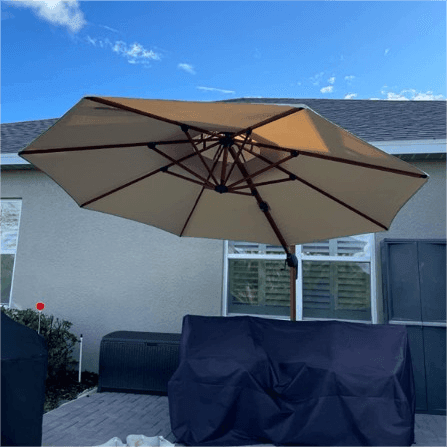 Double Top 10 / 11 / 12 / 13 ft Round Aluminum Patio Umbrella in Wood Color - Image 25