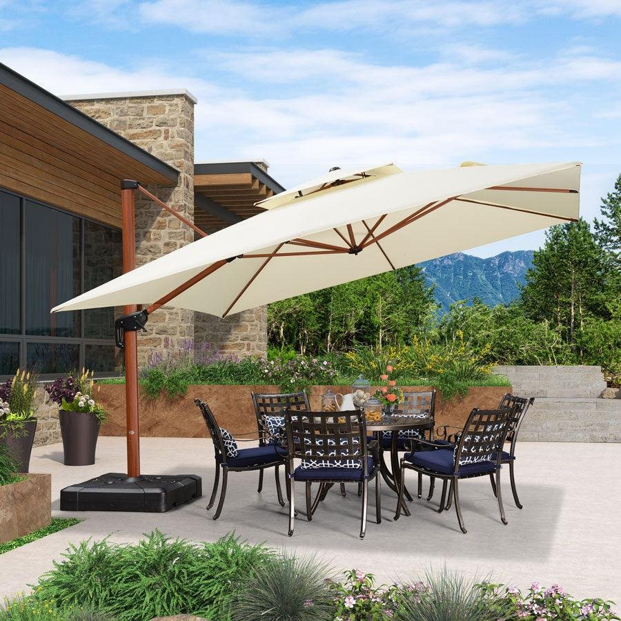 Double Top 9 / 10 / 11 / 12 ft Square Aluminum Sun Umbrellas in Wood Color - Image 48
