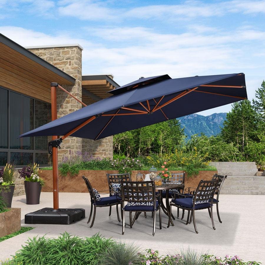 Double Top 9 / 10 / 11 / 12 ft Square Aluminum Sun Umbrellas in Wood Color - Image 49