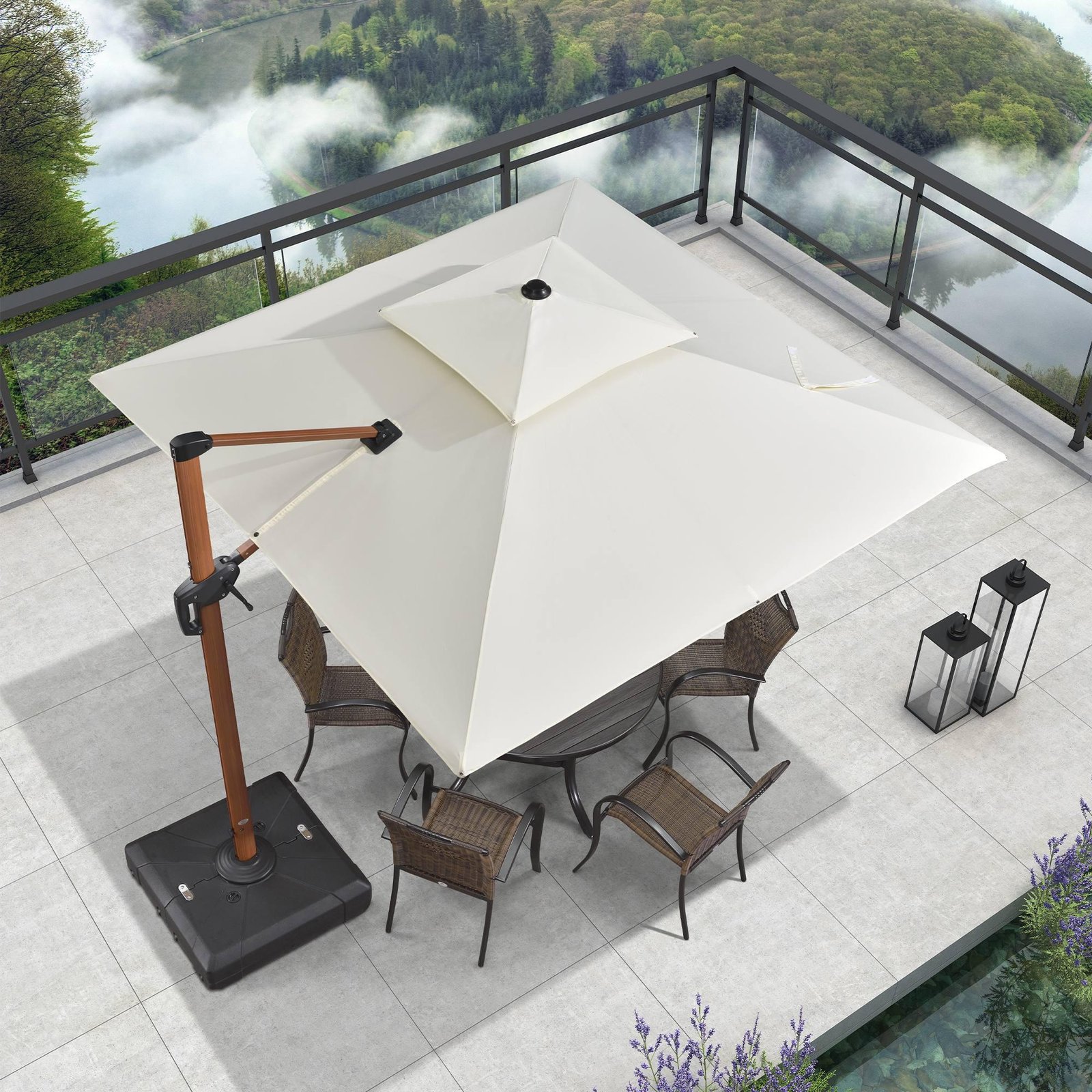 Double Top 9 / 10 / 11 / 12 ft Square Aluminum Sun Umbrellas in Wood Color - Image 57