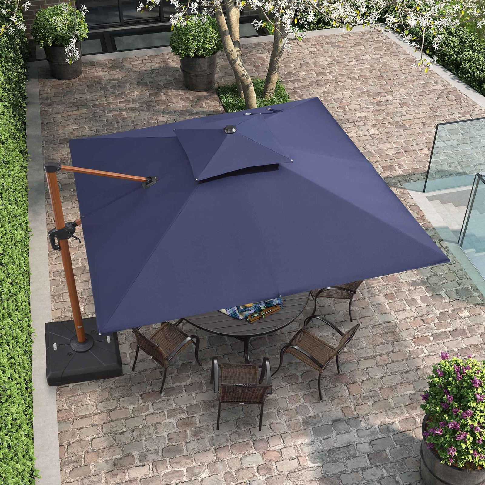 Double Top 9 / 10 / 11 / 12 ft Square Aluminum Sun Umbrellas in Wood Color - Image 60