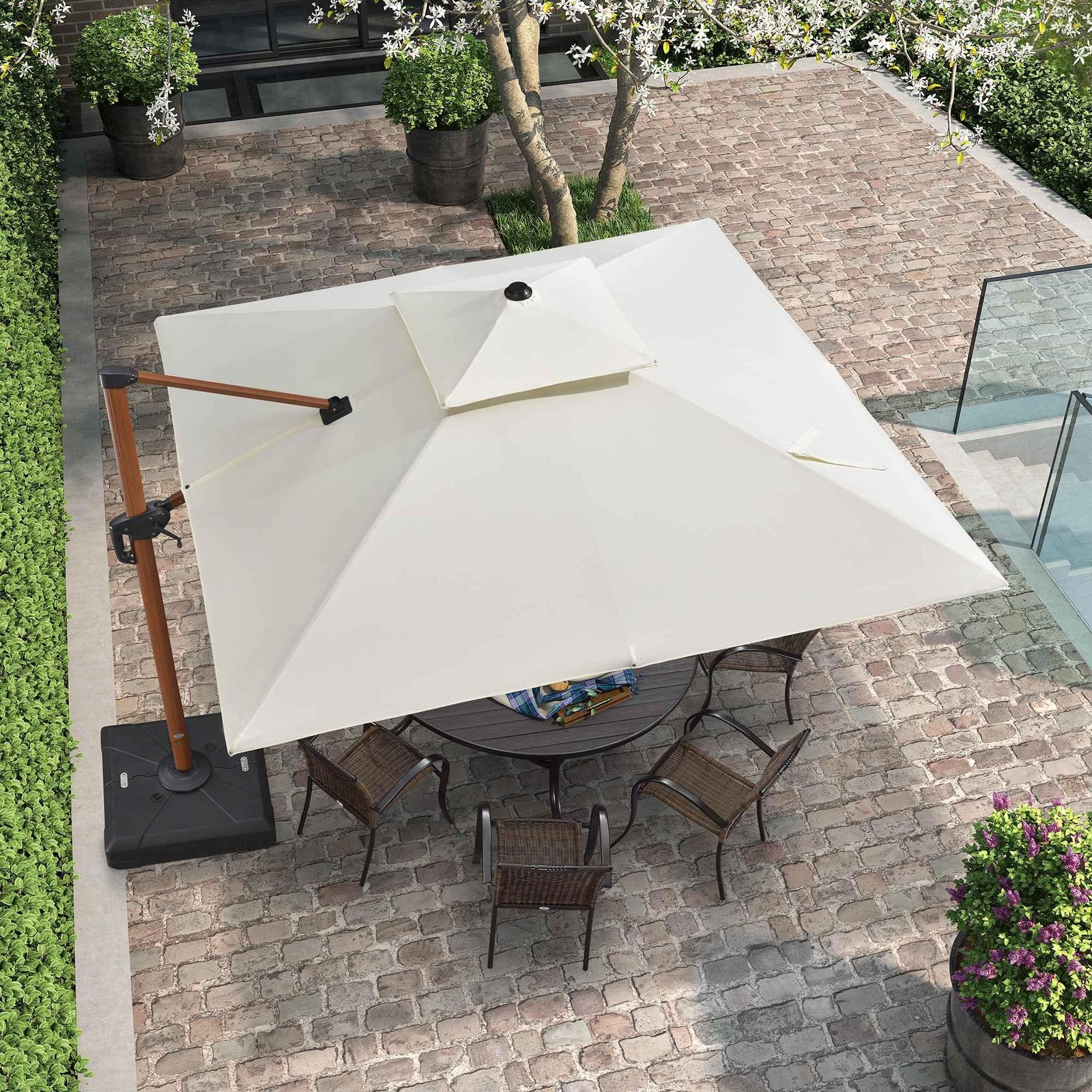 Double Top 9 / 10 / 11 / 12 ft Square Aluminum Sun Umbrellas in Wood Color - Image 63
