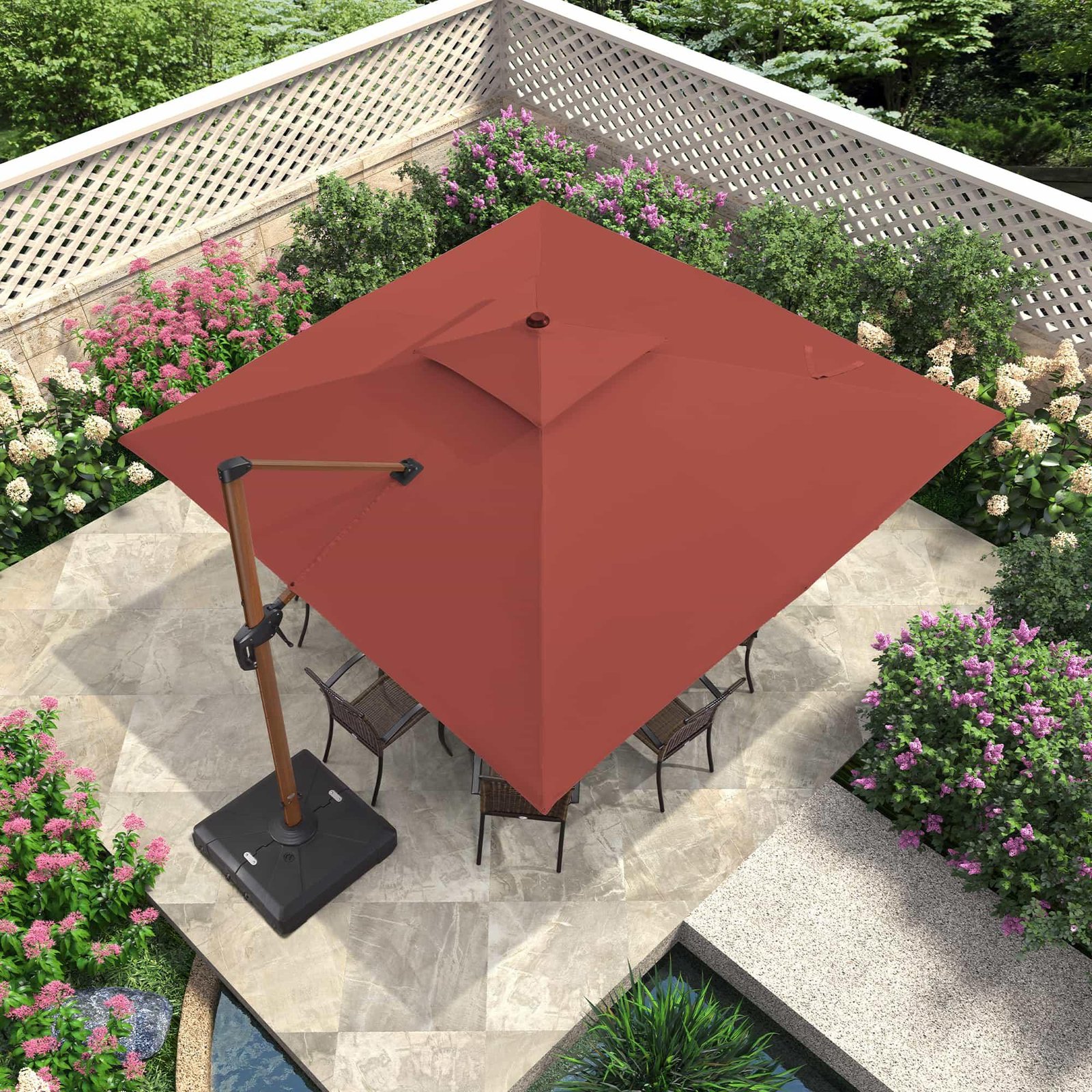 Double Top 9 / 10 / 11 / 12 ft Square Aluminum Sun Umbrellas in Wood Color - Image 67