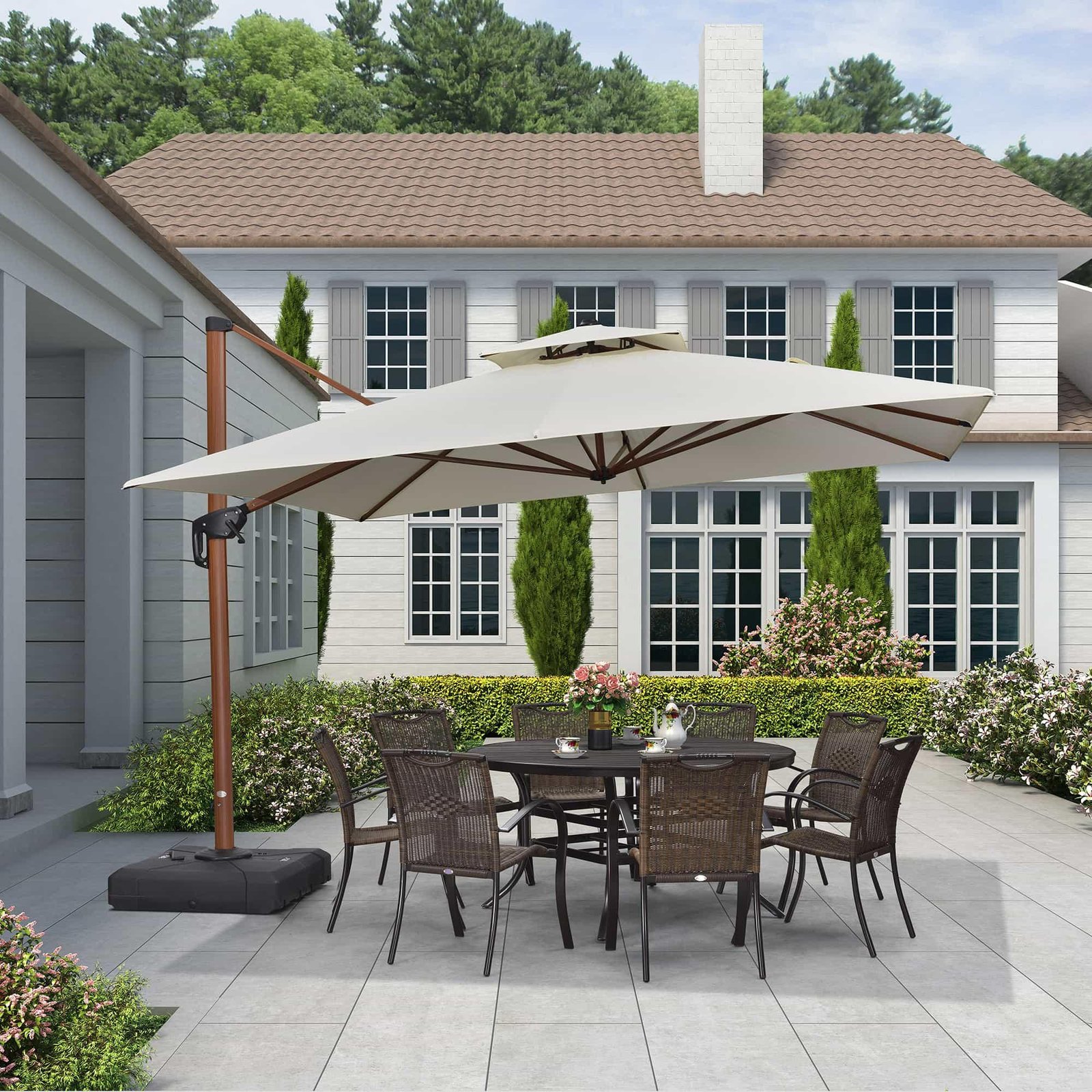 Double Top 9 / 10 / 11 / 12 ft Square Aluminum Sun Umbrellas in Wood Color - Image 68