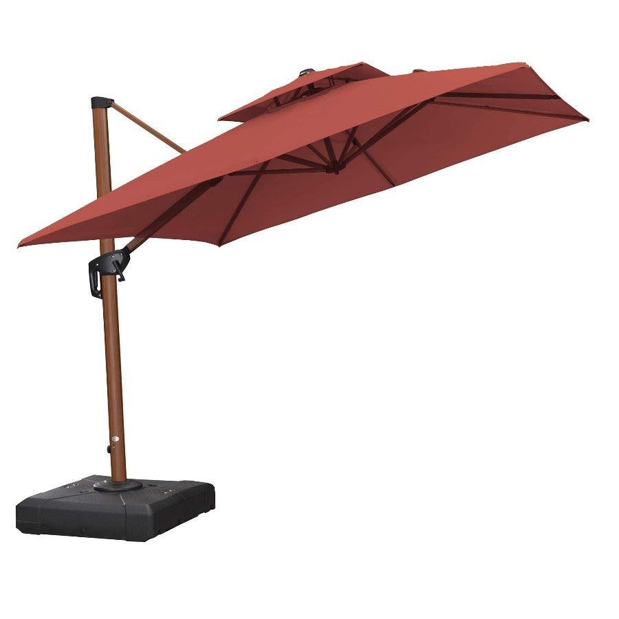 Double Top 9 / 10 / 11 / 12 ft Square Aluminum Sun Umbrellas in Wood Color - Image 20