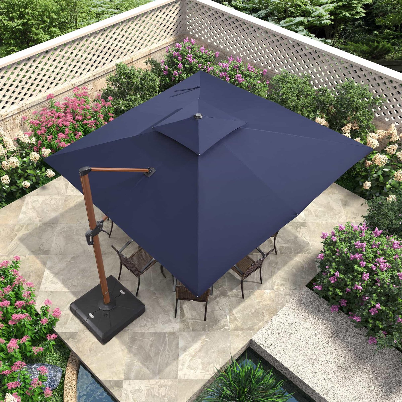 Double Top 9 / 10 / 11 / 12 ft Square Aluminum Sun Umbrellas in Wood Color - Image 71