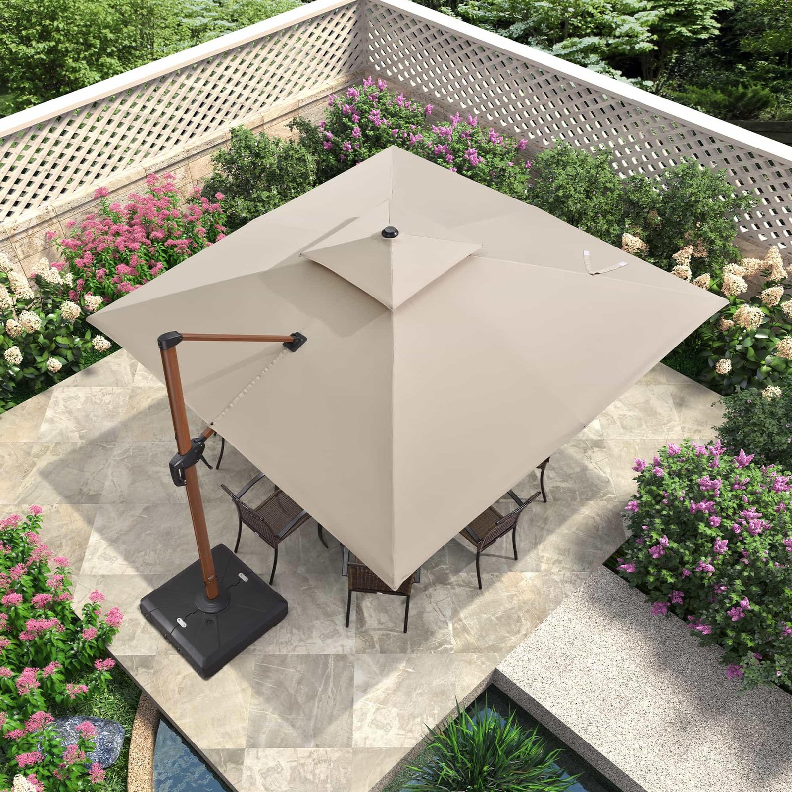 Double Top 9 / 10 / 11 / 12 ft Square Aluminum Sun Umbrellas in Wood Color - Image 72