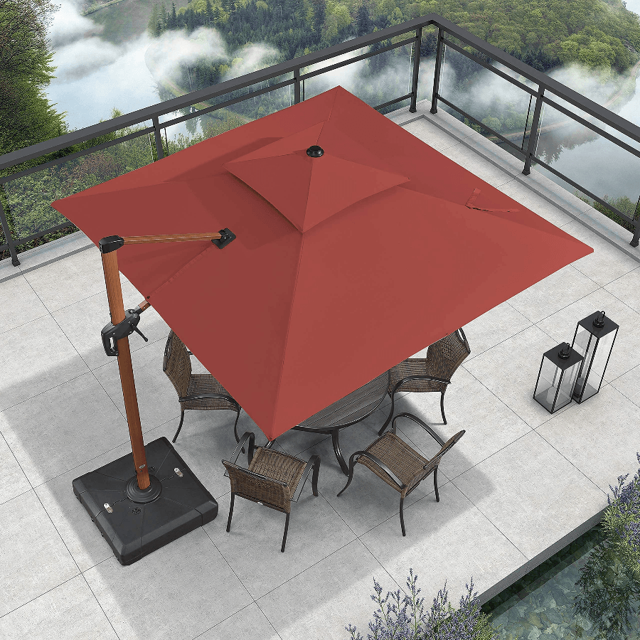 Double Top 9 / 10 / 11 / 12 ft Square Aluminum Sun Umbrellas in Wood Color - Image 21