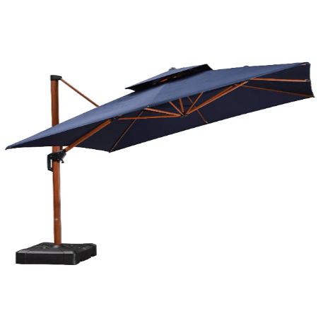 Double Top 9 / 10 / 11 / 12 ft Square Aluminum Sun Umbrellas in Wood Color - Image 74