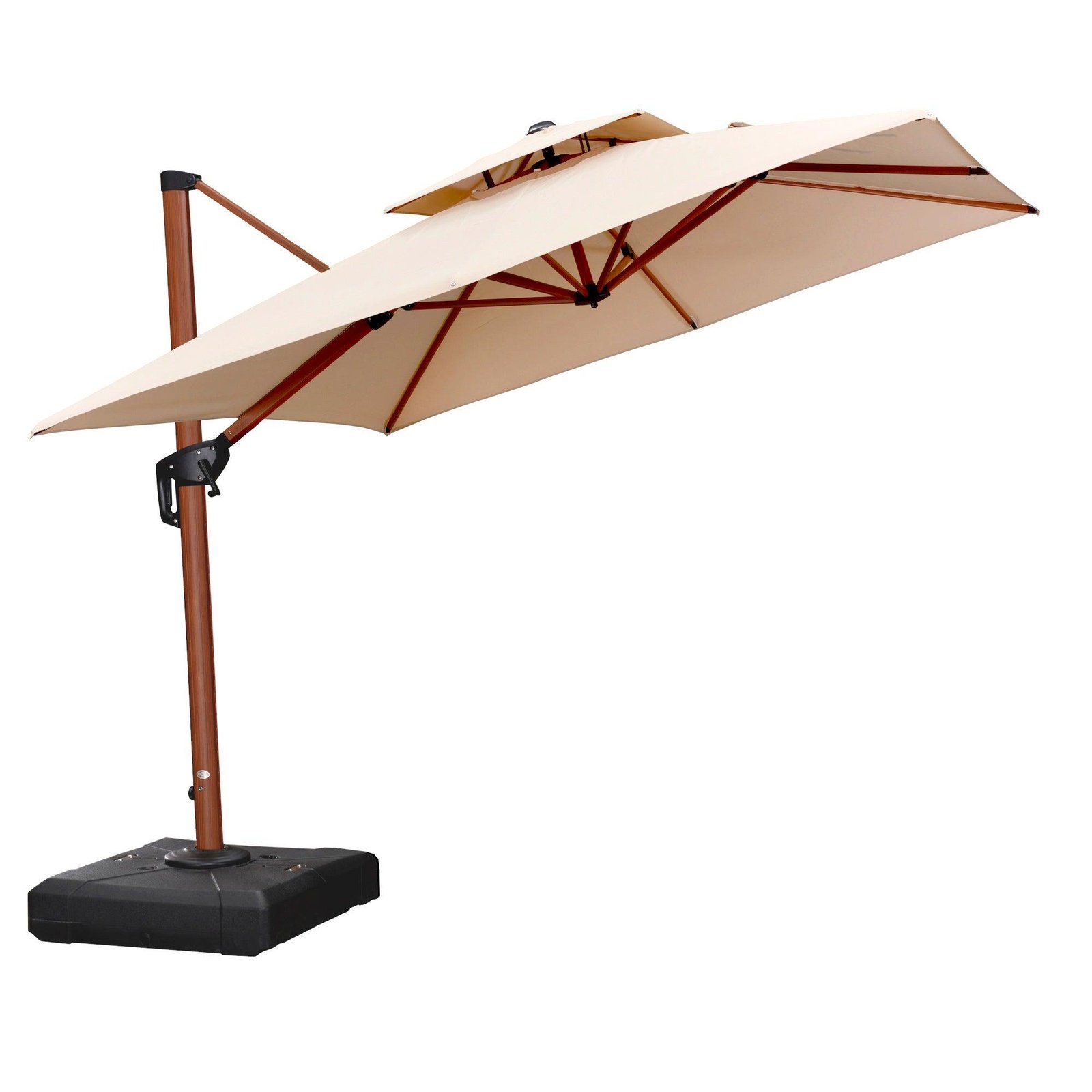 Double Top 9 / 10 / 11 / 12 ft Square Aluminum Sun Umbrellas in Wood Color - Image 10
