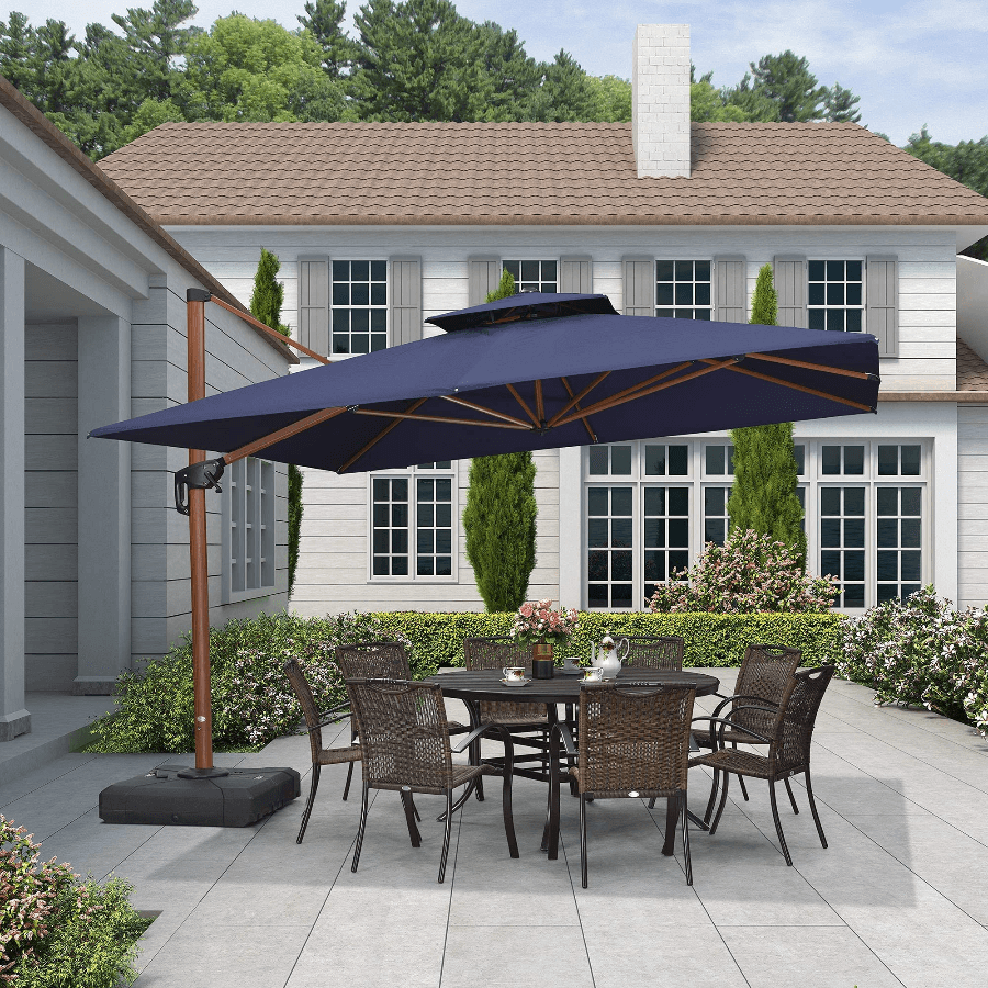Double Top 9 / 10 / 11 / 12 ft Square Aluminum Sun Umbrellas in Wood Color - Image 27