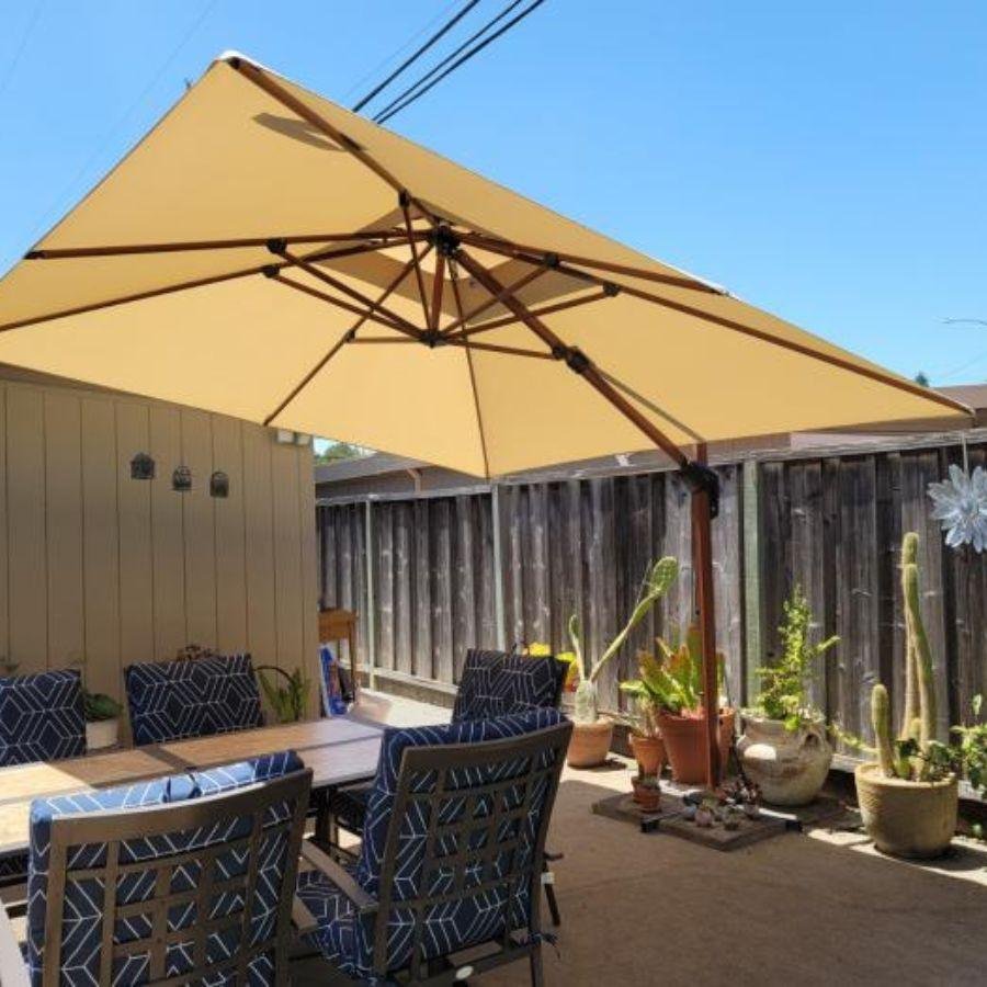 Double Top 9 / 10 / 11 / 12 ft Square Aluminum Sun Umbrellas in Wood Color - Image 15