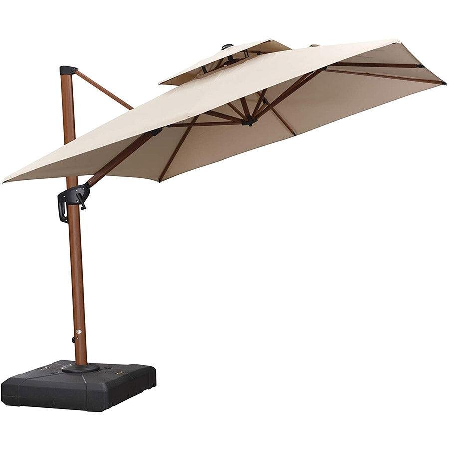 Double Top 9 / 10 / 11 / 12 ft Square Aluminum Sun Umbrellas in Wood Color - Image 11