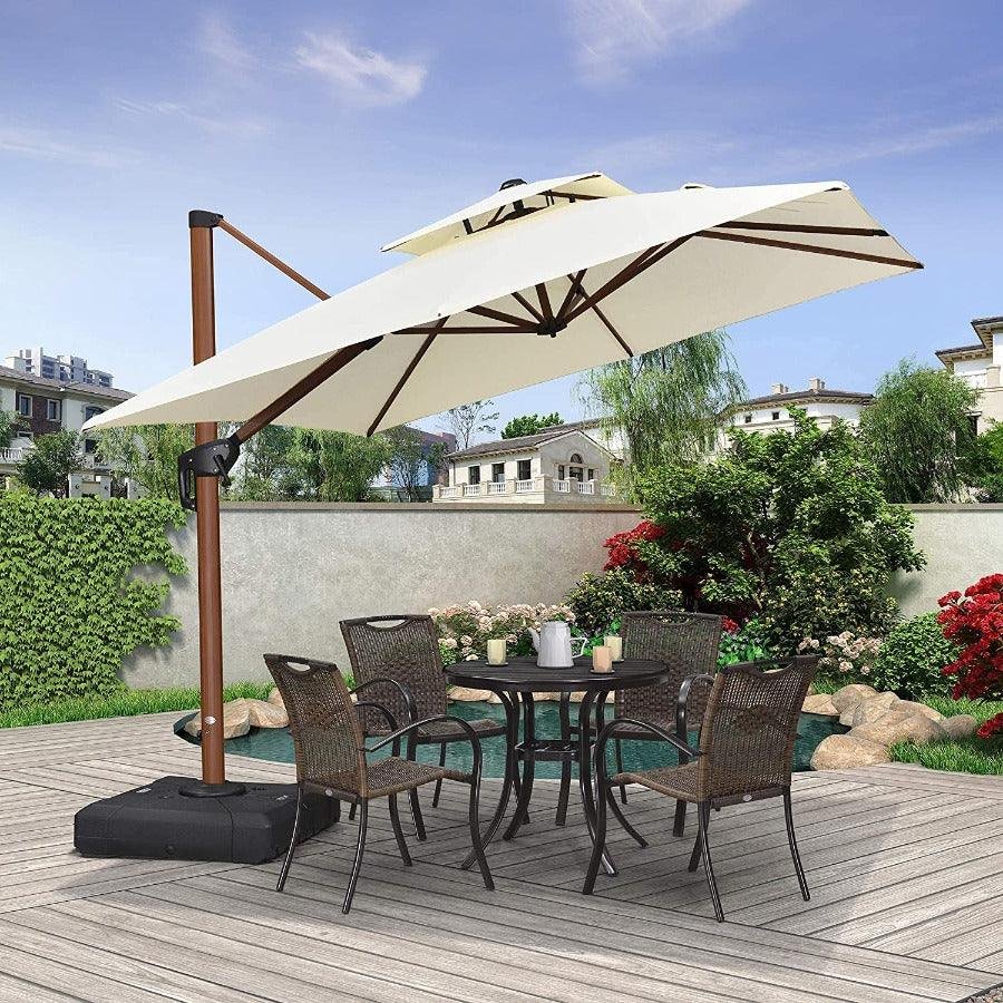 Double Top 9 / 10 / 11 / 12 ft Square Aluminum Sun Umbrellas in Wood Color - Image 30