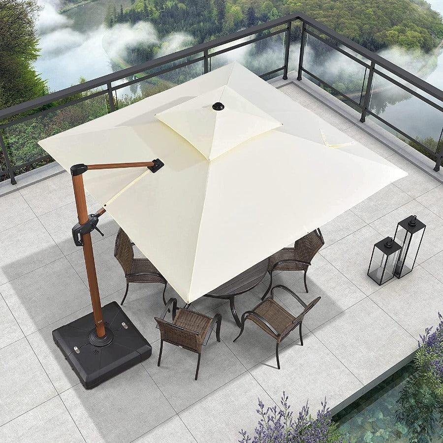 Double Top 9 / 10 / 11 / 12 ft Square Aluminum Sun Umbrellas in Wood Color - Image 31