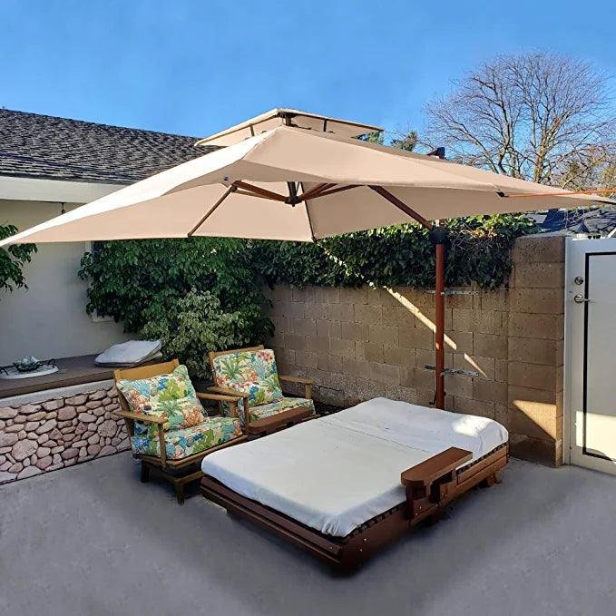 Double Top 9 / 10 / 11 / 12 ft Square Aluminum Sun Umbrellas in Wood Color - Image 34