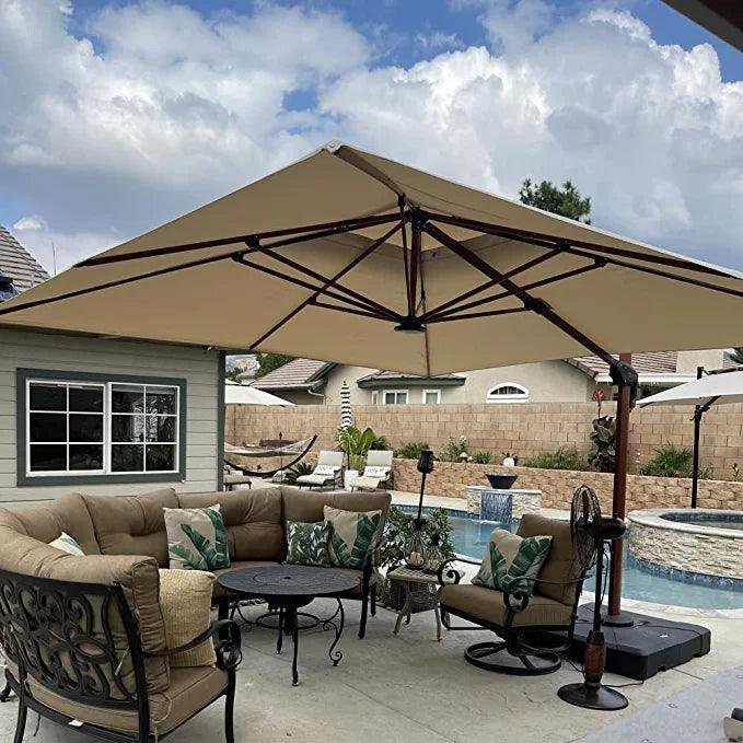 Double Top 9 / 10 / 11 / 12 ft Square Aluminum Sun Umbrellas in Wood Color - Image 35