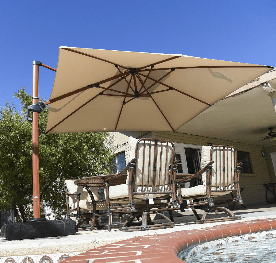 Double Top 9 / 10 / 11 / 12 ft Square Aluminum Sun Umbrellas in Wood Color - Image 17