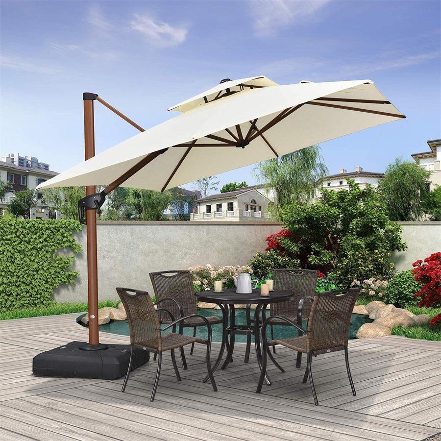 Double Top 9 / 10 / 11 / 12 ft Square Aluminum Sun Umbrellas in Wood Color - Image 4