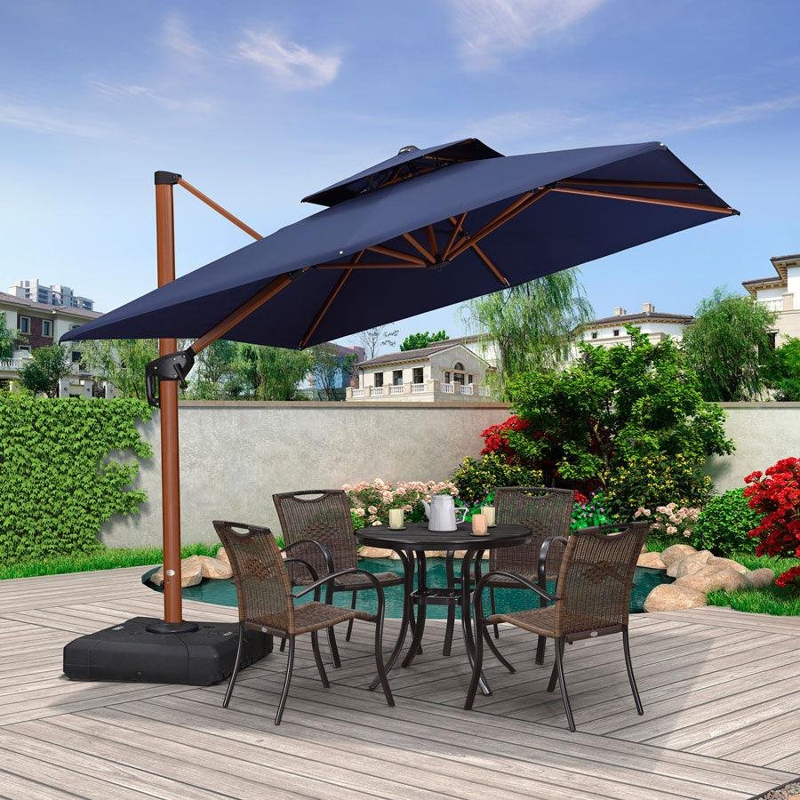 Double Top 9 / 10 / 11 / 12 ft Square Aluminum Sun Umbrellas in Wood Color - Image 7