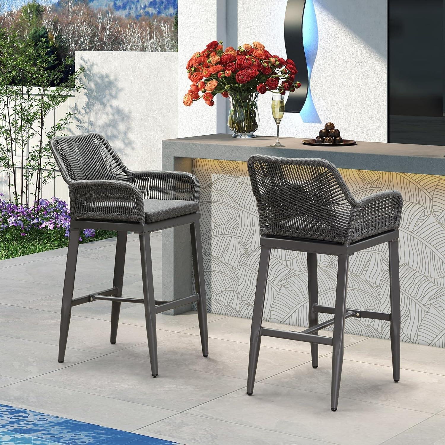 Modern Bar Stools Aluminum Bar Stool with Cushion for Indoor and Outdoor, Kitchen Island - Image 5