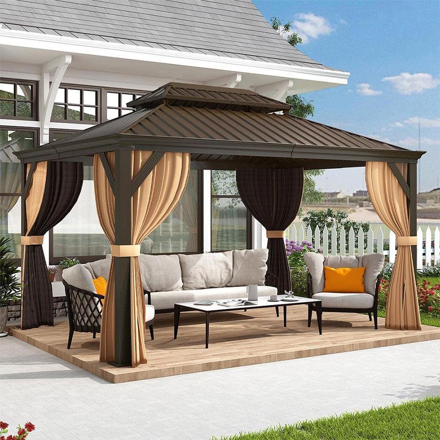 Outdoor Hardtop Gazebo for Garden Bronze Double Roof Aluminum Frame Pavilion - Image 18