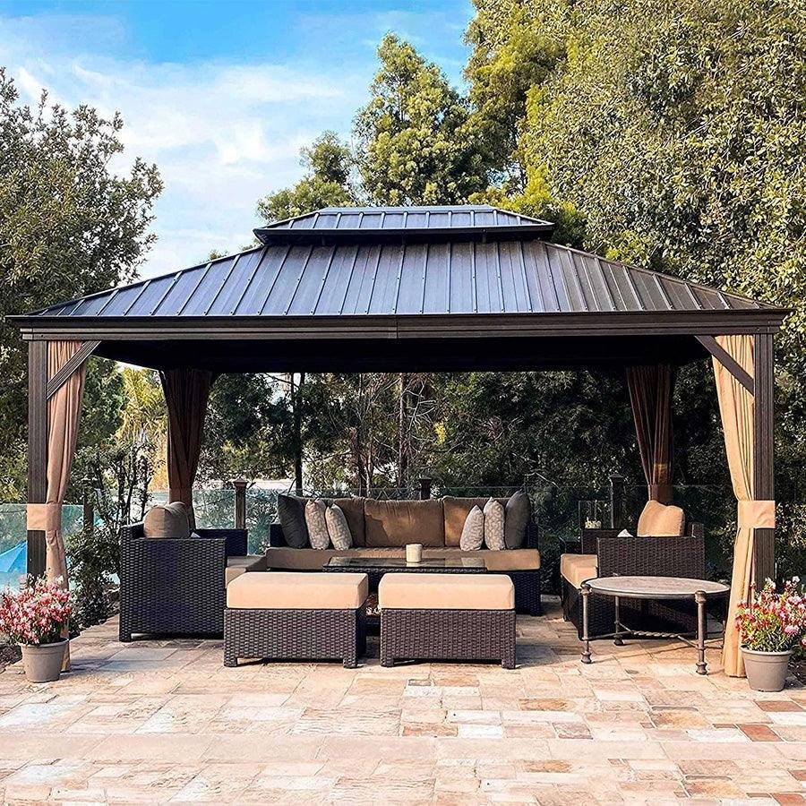 Outdoor Hardtop Gazebo for Garden Bronze Double Roof Aluminum Frame Pavilion - Image 20