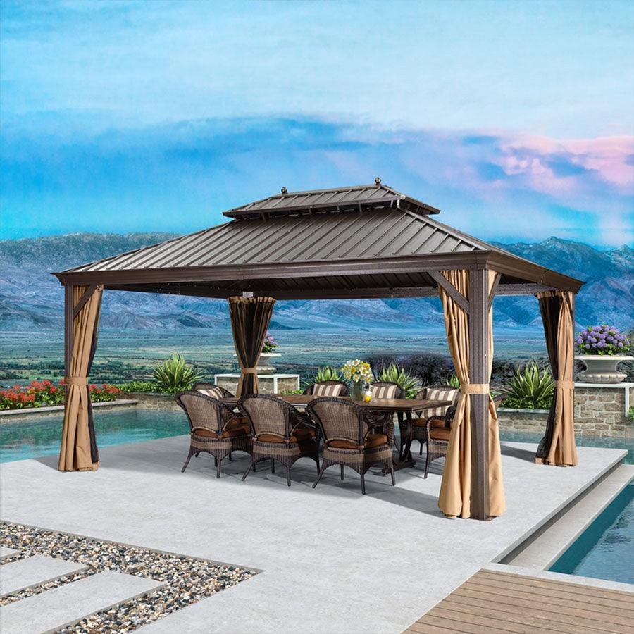 Outdoor Hardtop Gazebo for Garden Bronze Double Roof Aluminum Frame Pavilion - Image 24