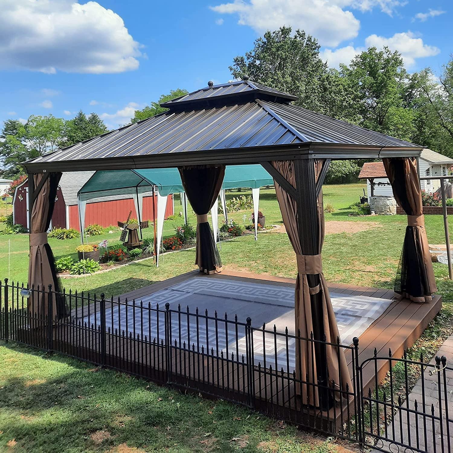 Outdoor Hardtop Gazebo for Garden Bronze Double Roof Aluminum Frame Pavilion - Image 26