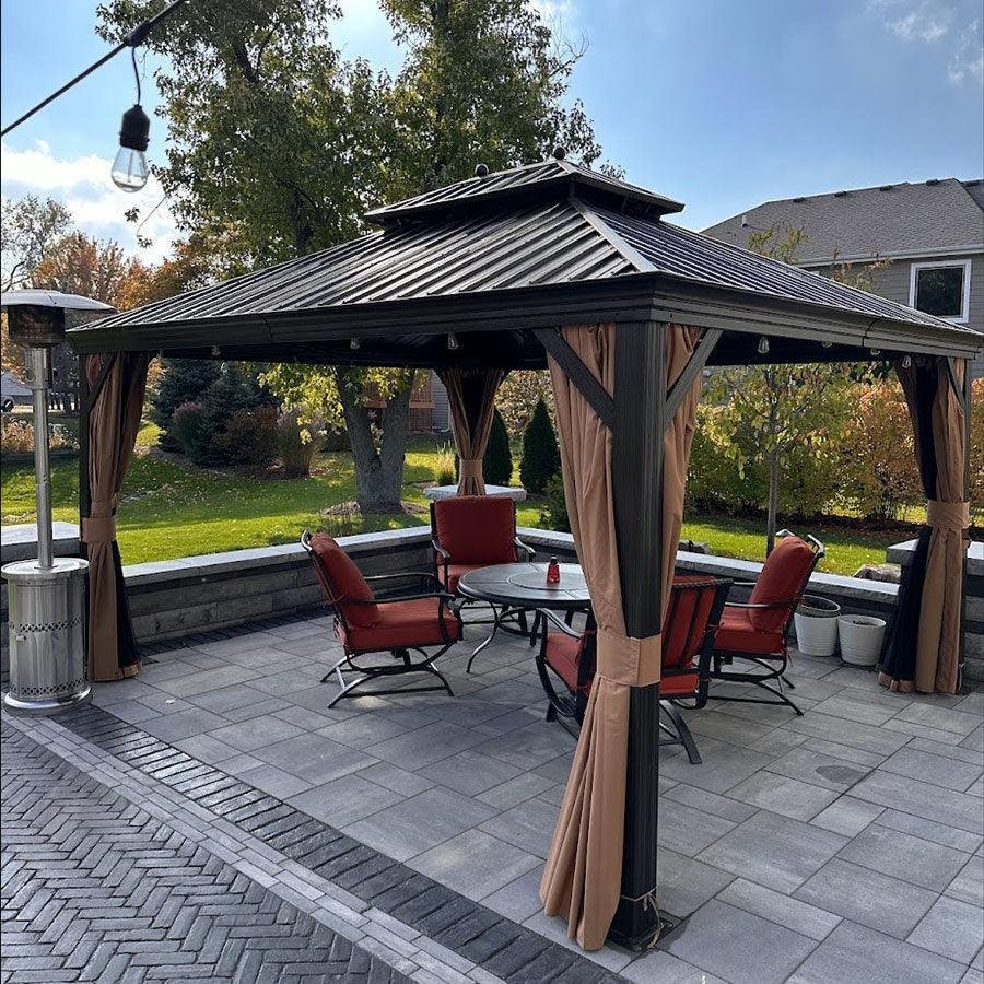 Outdoor Hardtop Gazebo for Garden Bronze Double Roof Aluminum Frame Pavilion - Image 6