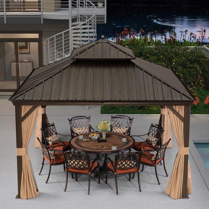 Outdoor Hardtop Gazebo for Garden Bronze Double Roof Aluminum Frame Pavilion - Image 10