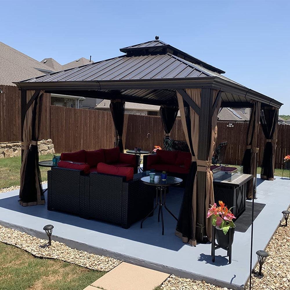 Outdoor Hardtop Gazebo for Garden Bronze Double Roof Aluminum Frame Pavilion - Image 29