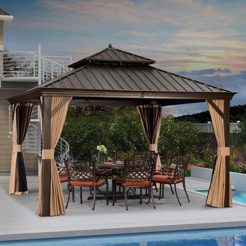 Outdoor Hardtop Gazebo for Garden Bronze Double Roof Aluminum Frame Pavilion - Image 11