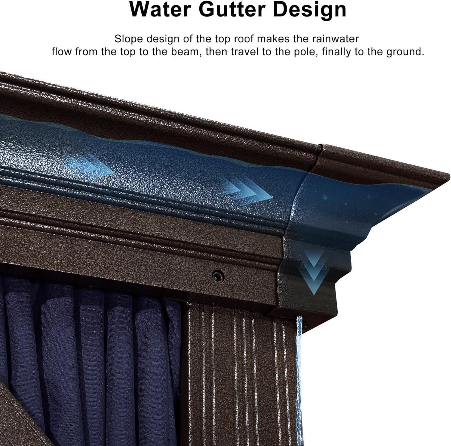 Outdoor Hardtop Gazebo for Patio Bronze Aluminum Frame Pavilion with Navy-Blue Curtain - Image 69