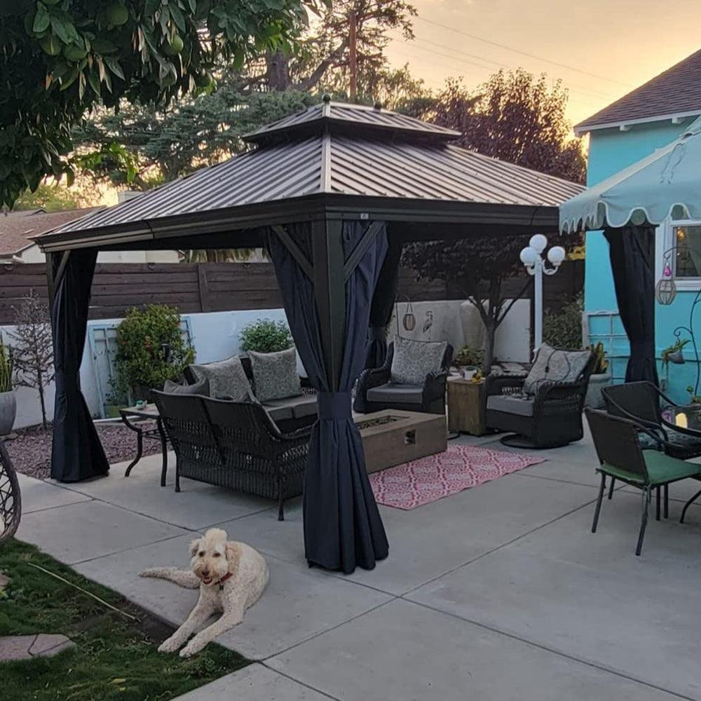 Outdoor Hardtop Gazebo for Patio Bronze Aluminum Frame Pavilion with Navy-Blue Curtain - Image 71